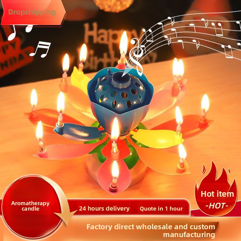Holiday Candle Set - Romantic Happy Birthday Musical Candle Lotus