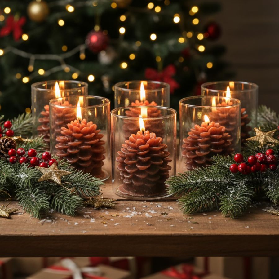 Holiday Candle Set - 6 Sets Pine Cone Candles Flammable