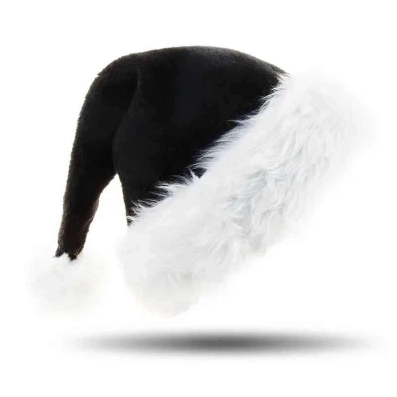 Santa Hat Plush - Unisex Xmas Black Plush Christmas Hat