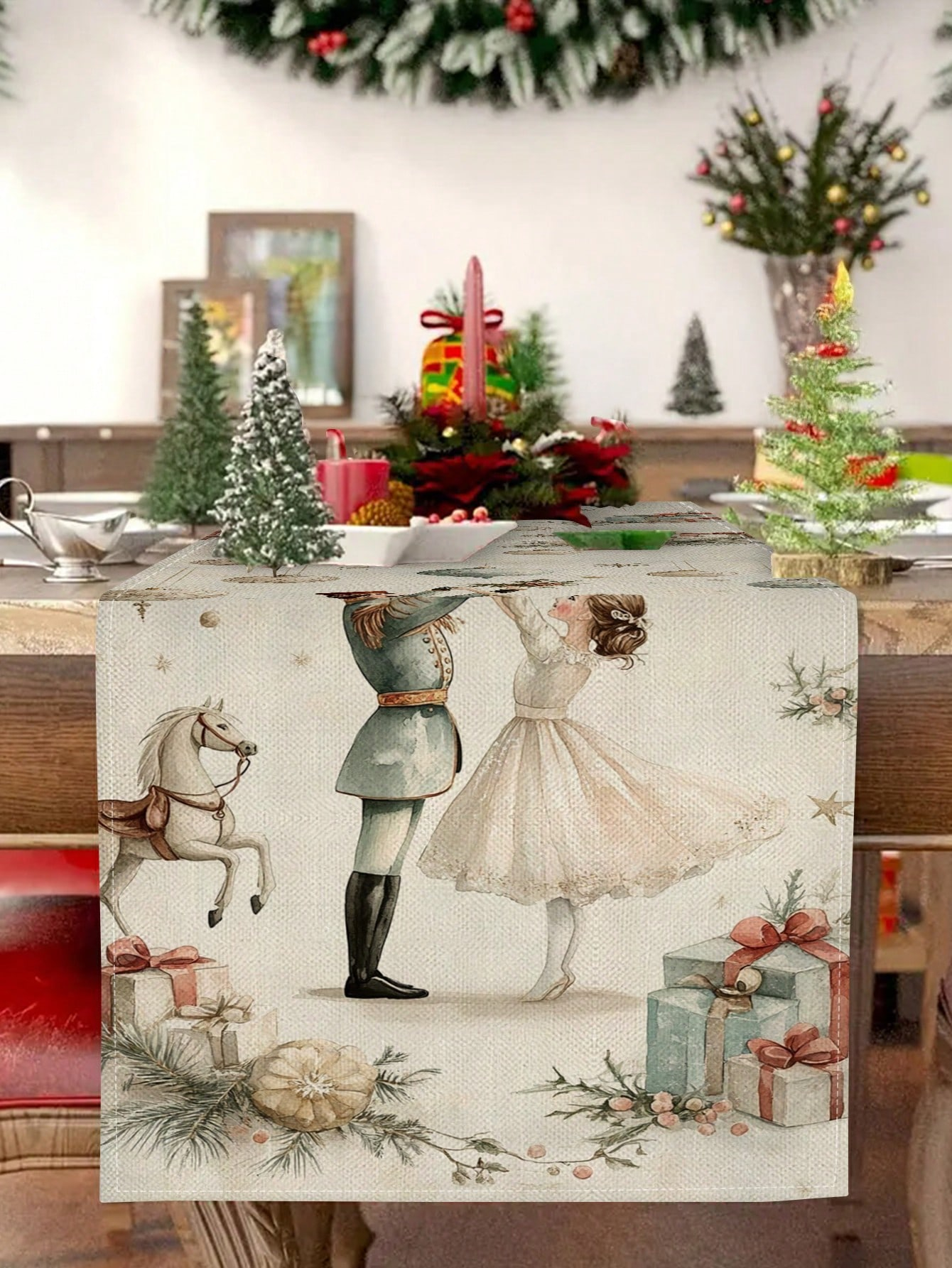 Christmas Table Runner - 1pc Christmas Nutcracker & Ballerina Table