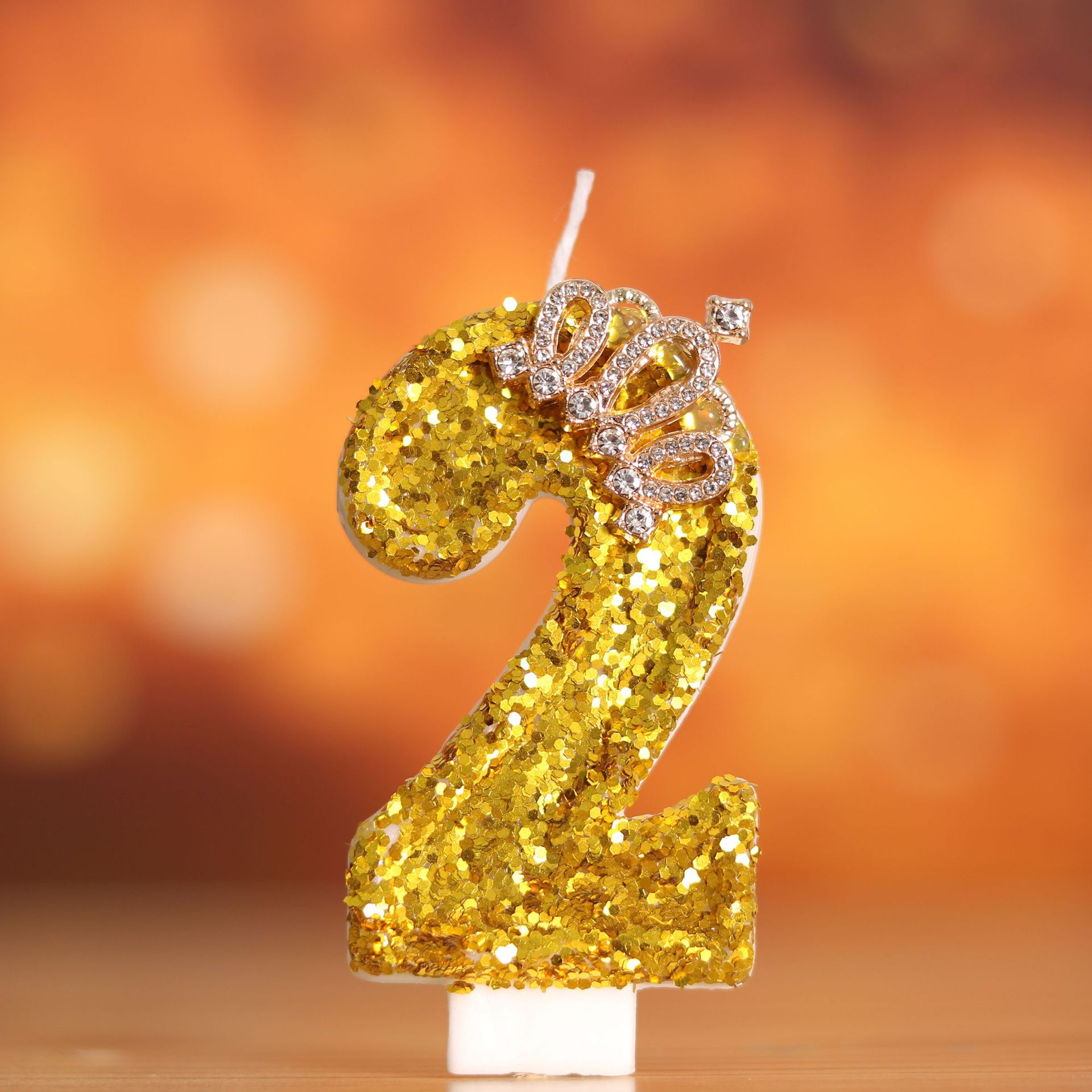 Holiday Candle Set - Digital Birthday Cake Gold Crown Three-dimensional