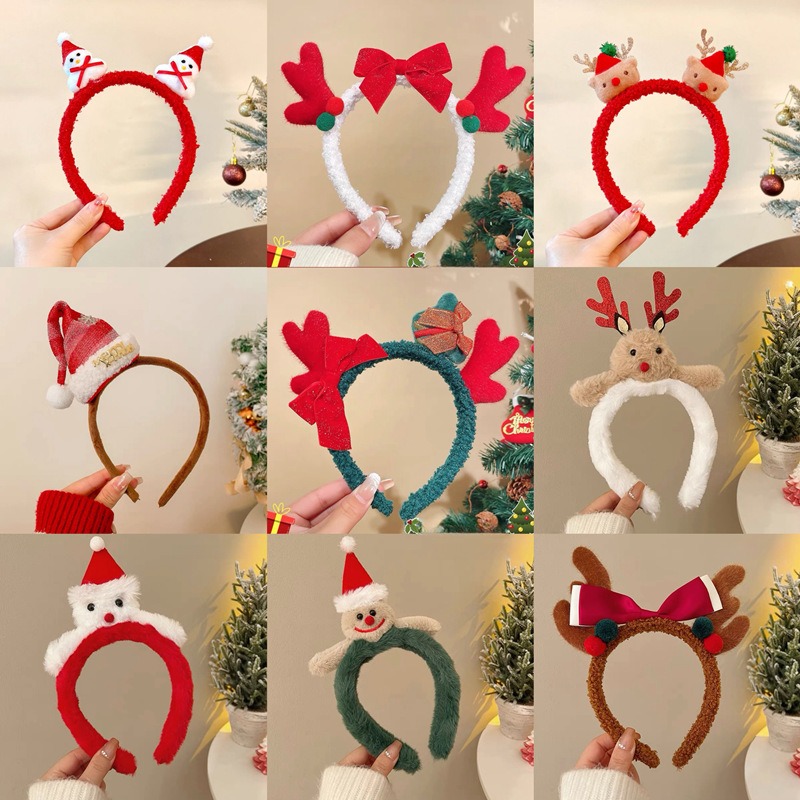 Reindeer Antlers Headband - Christmas Santa Cute Bear Plush Headband