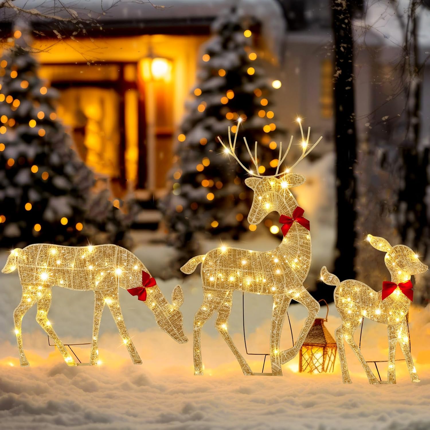 Christmas Lights Outdoor - 2D Lighted Reindeer Christmas Decoration, 3pcs