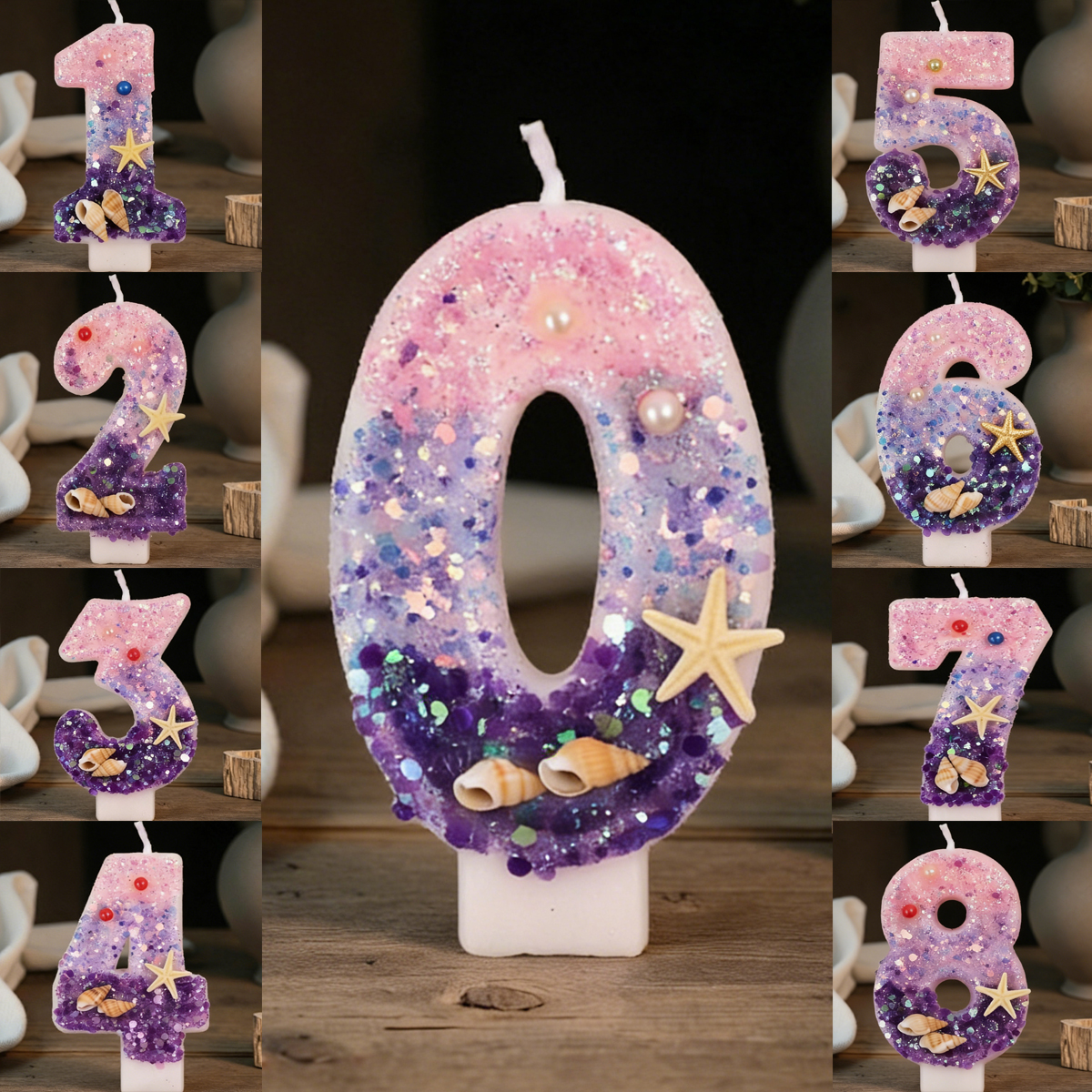 Holiday Candle Set - Three Color Gradient Mermaid 0-9 Number