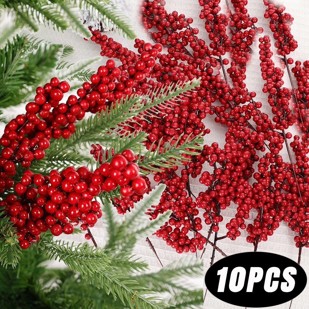 Christmas Tree Artificial - 10/1Pcs Artificial Red Berries Christmas Holly