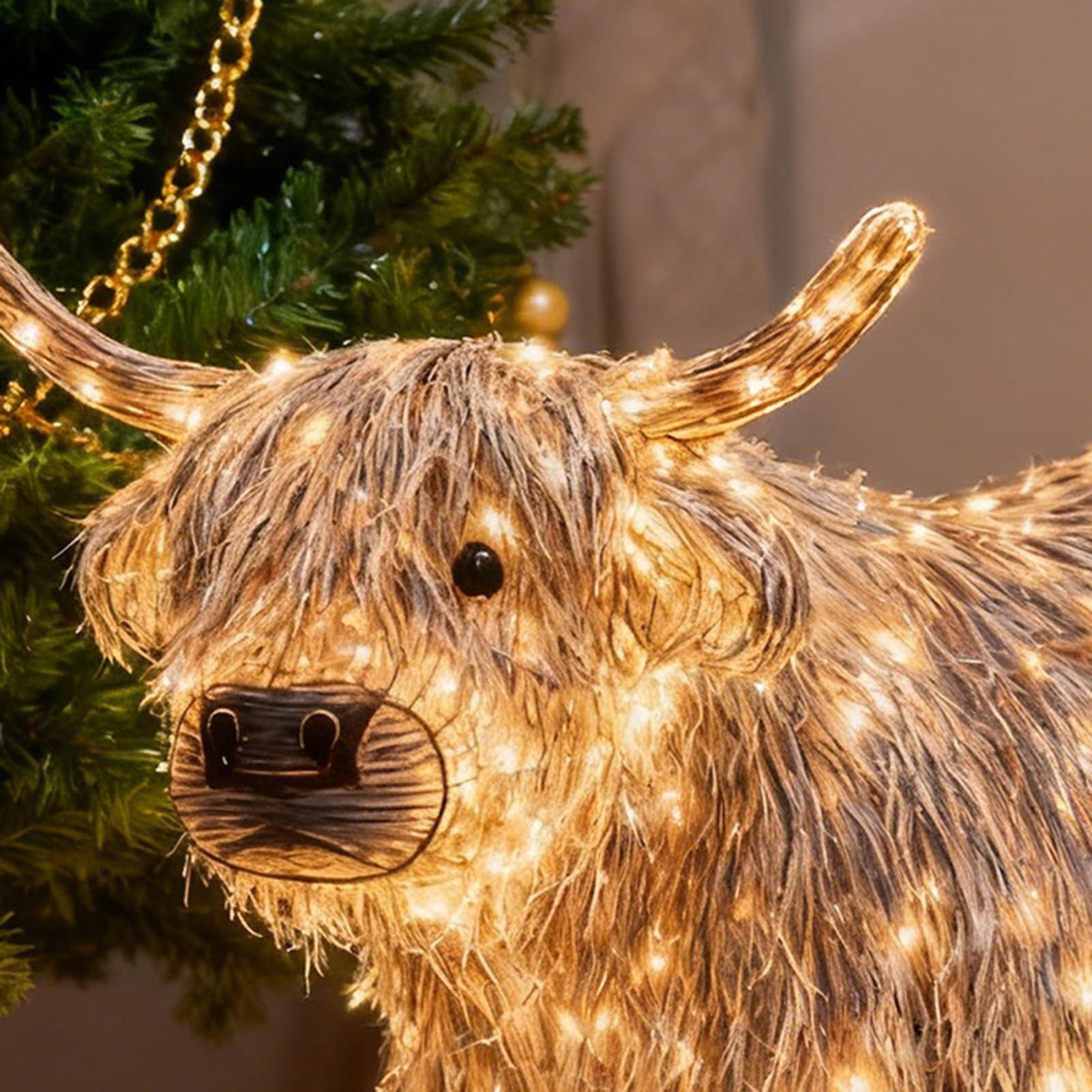Christmas Lights Outdoor - Cow Figurine Light Up 11 Inch