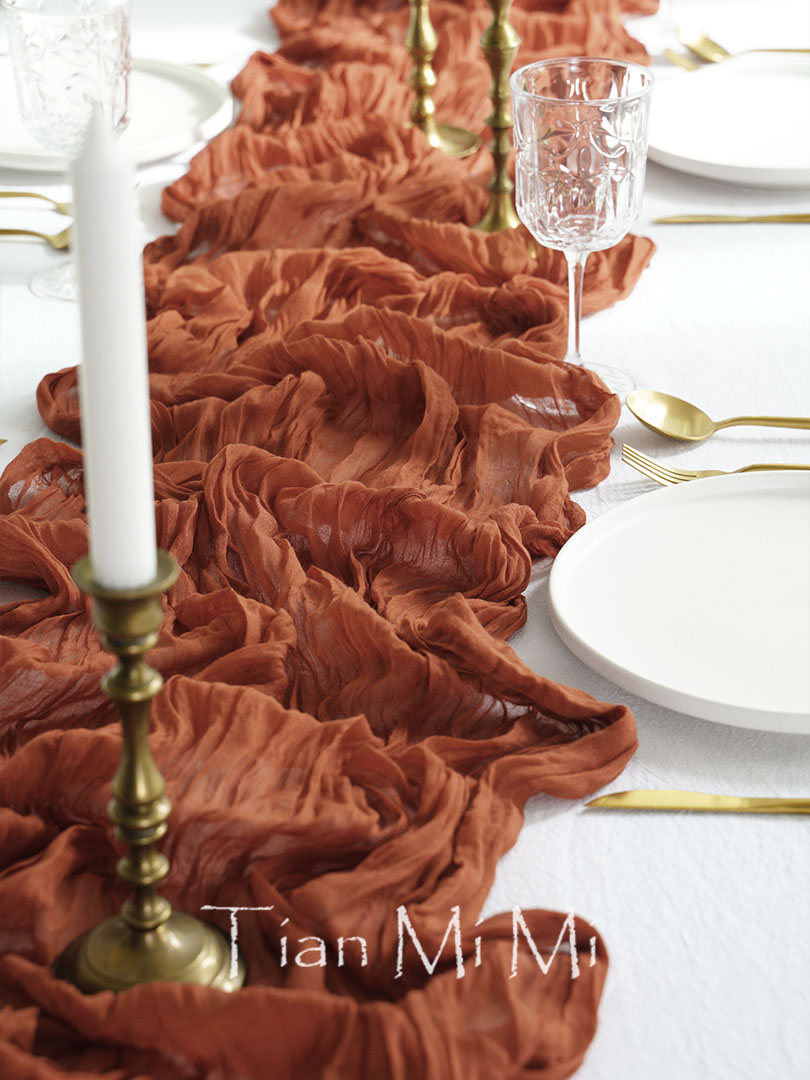 Christmas Table Runner - Semi-Sheer Gauze Table Runner Terracotta Rust