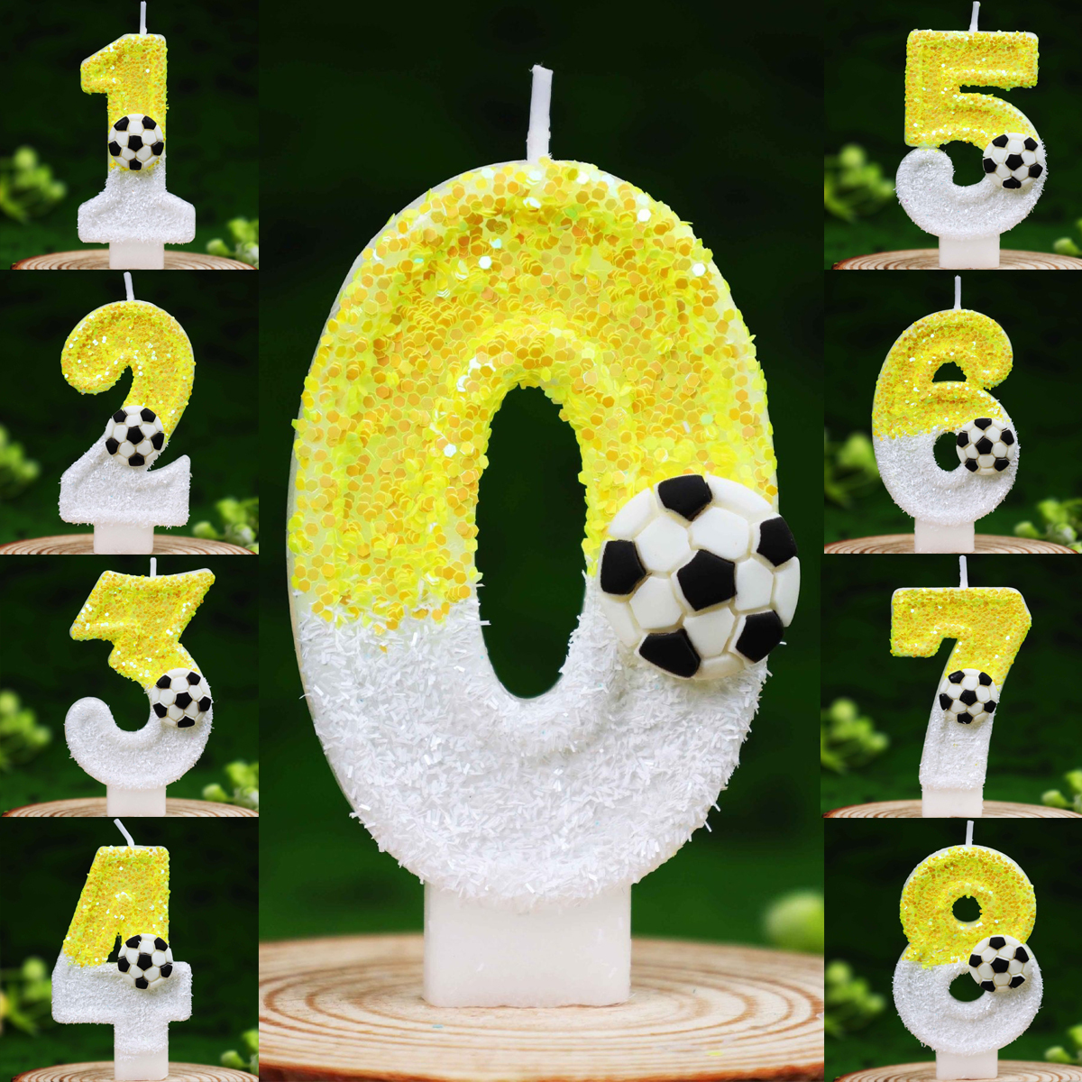 Holiday Candle Set - Yellow White Sequins Sports Football Digital