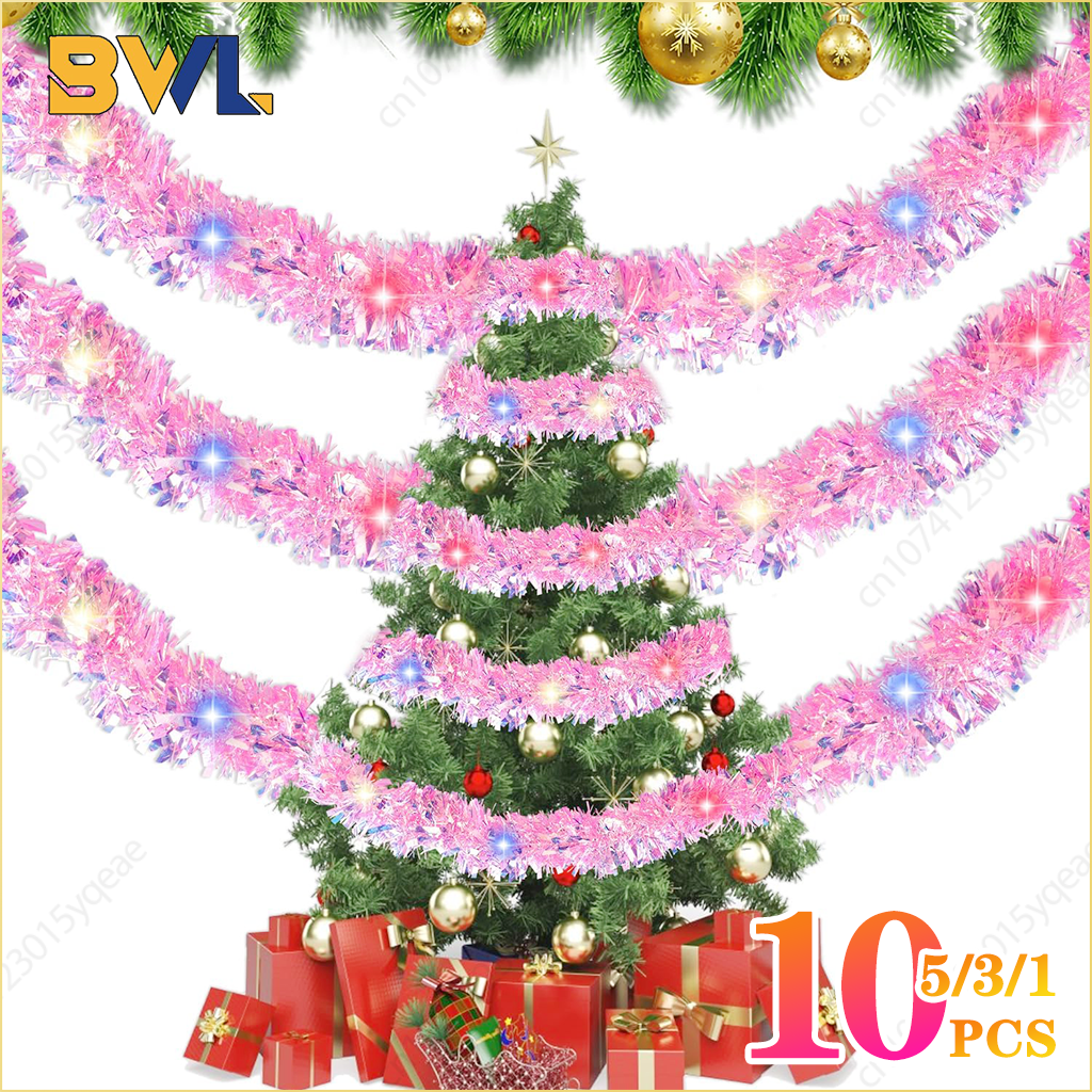 Tinsel Garland Decoration - 1-10PCS Pink Tinsel Garland Shiny Metallic