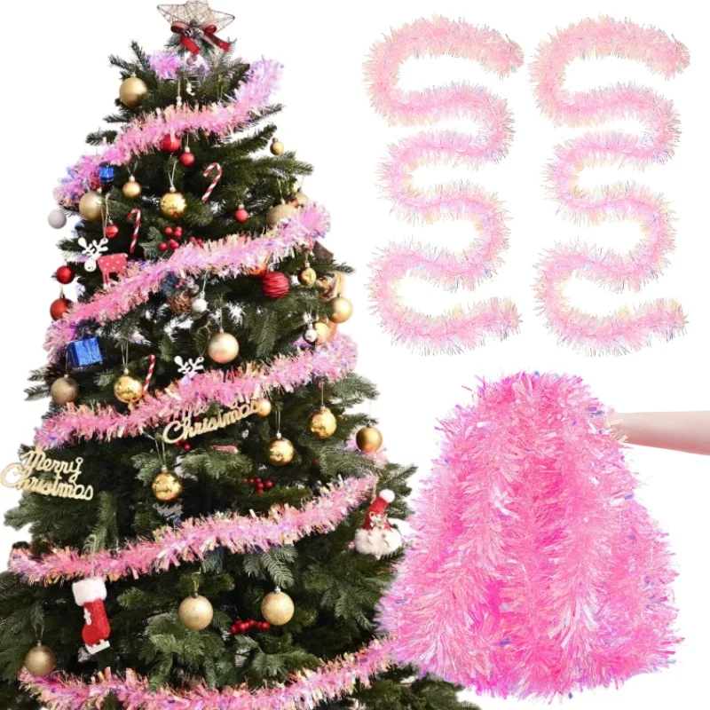 Tinsel Garland Decoration - 2M Pink Christmas Tinsel Garland Decor