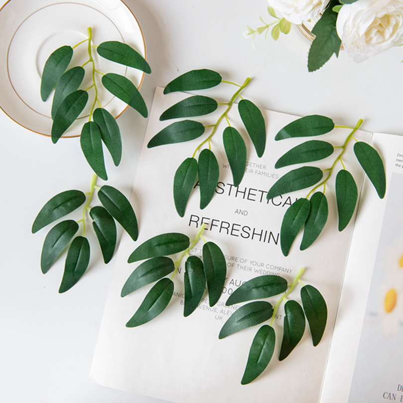 Christmas Wreath Fake - 50/100Pcs Green Silk Flowers Willow Leaves