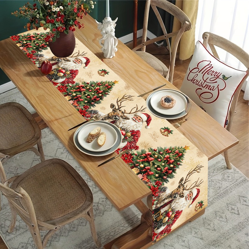 Christmas Table Runner - Vintage Christmas Table Runner Retro Santa