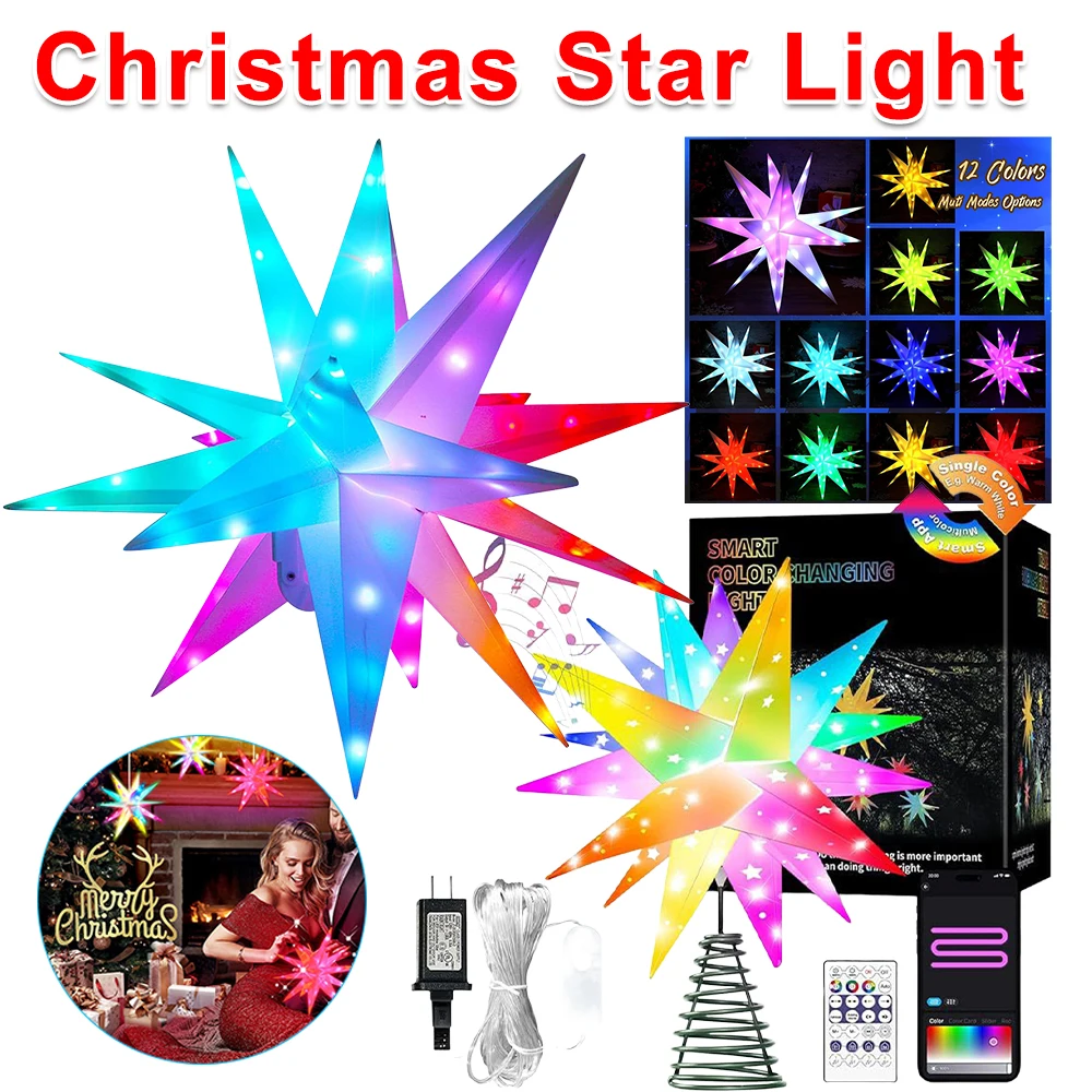 Star Tree Topper - 25/40/50/60CM Christmas Star Light Hanging Pendant