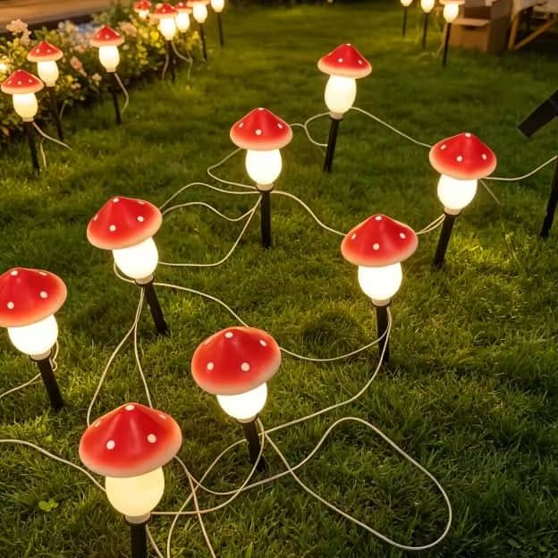 Christmas Lights Outdoor - Solar Mushroom String Lights Waterproof Outdoor