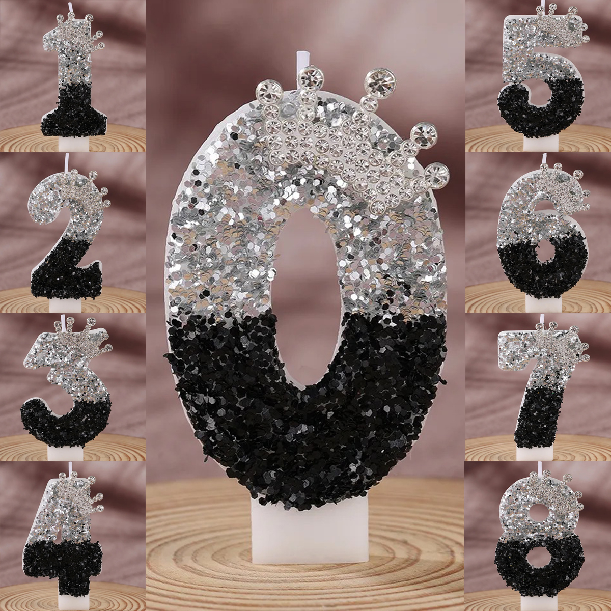 Holiday Candle Set - Black Silver Gradient Crown Handmade DIY