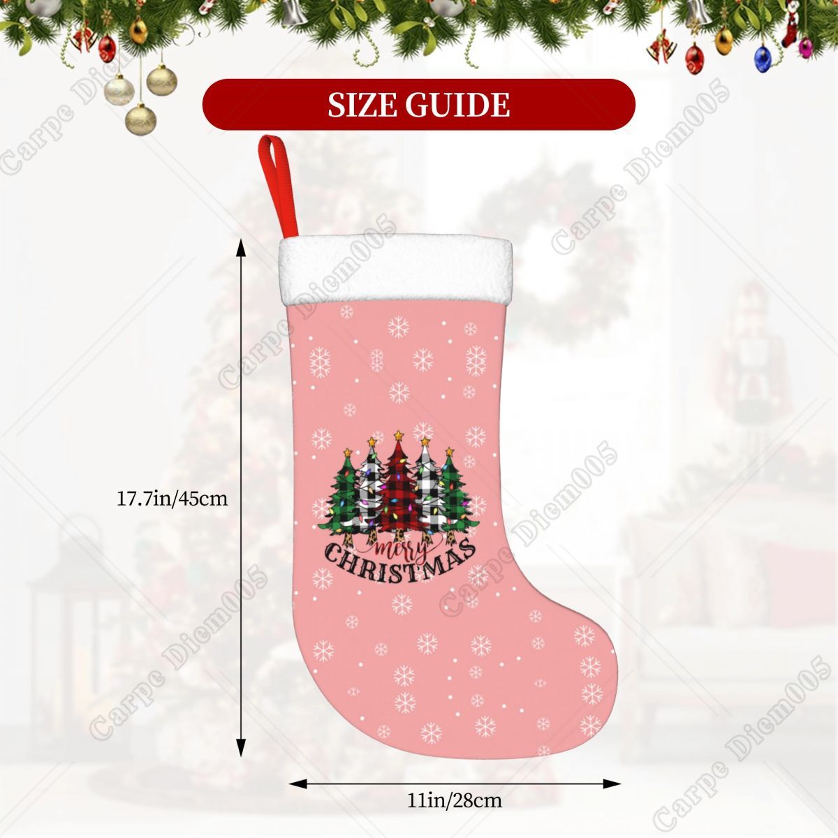 Pink Snowflakes Christmas Tree - Christmas Stocking Hanging incelemesi ve fiyatı
