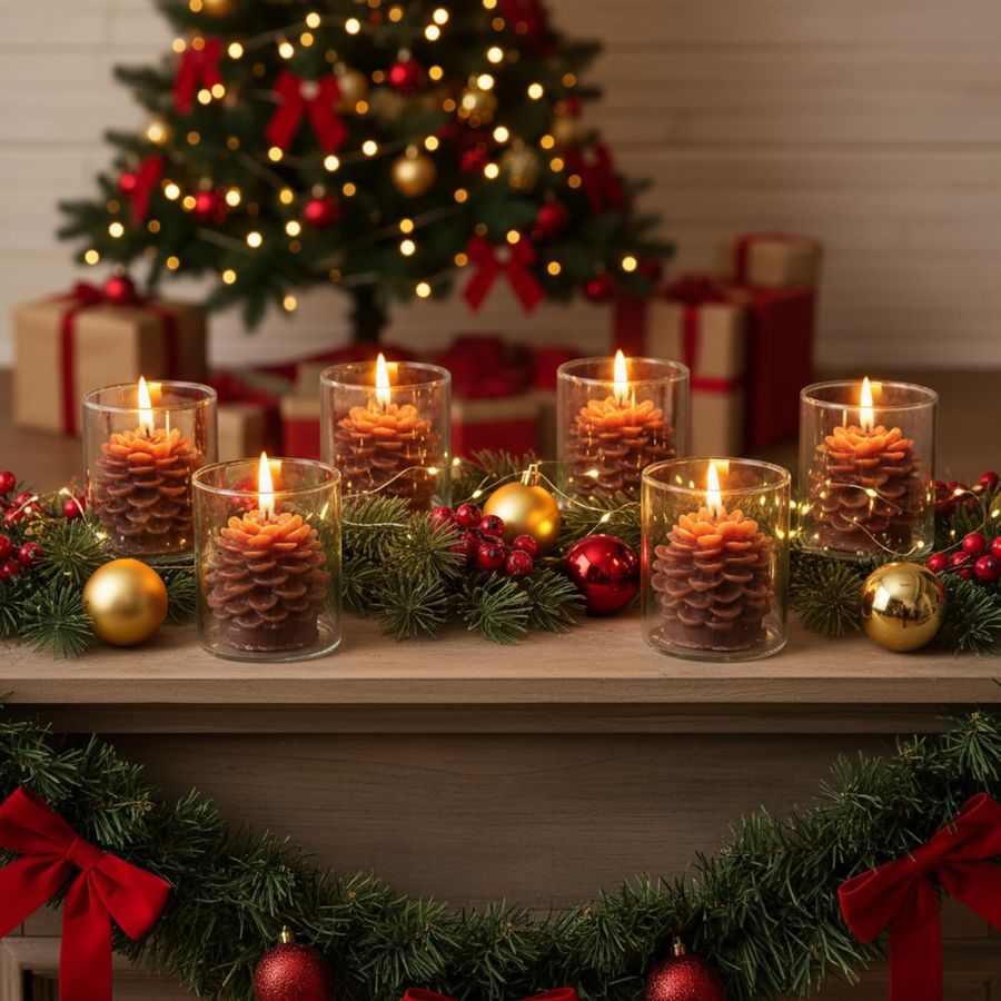 6 Sets Pine Cone Candles Flamm - Holiday Candle Set incelemesi ve fiyatı