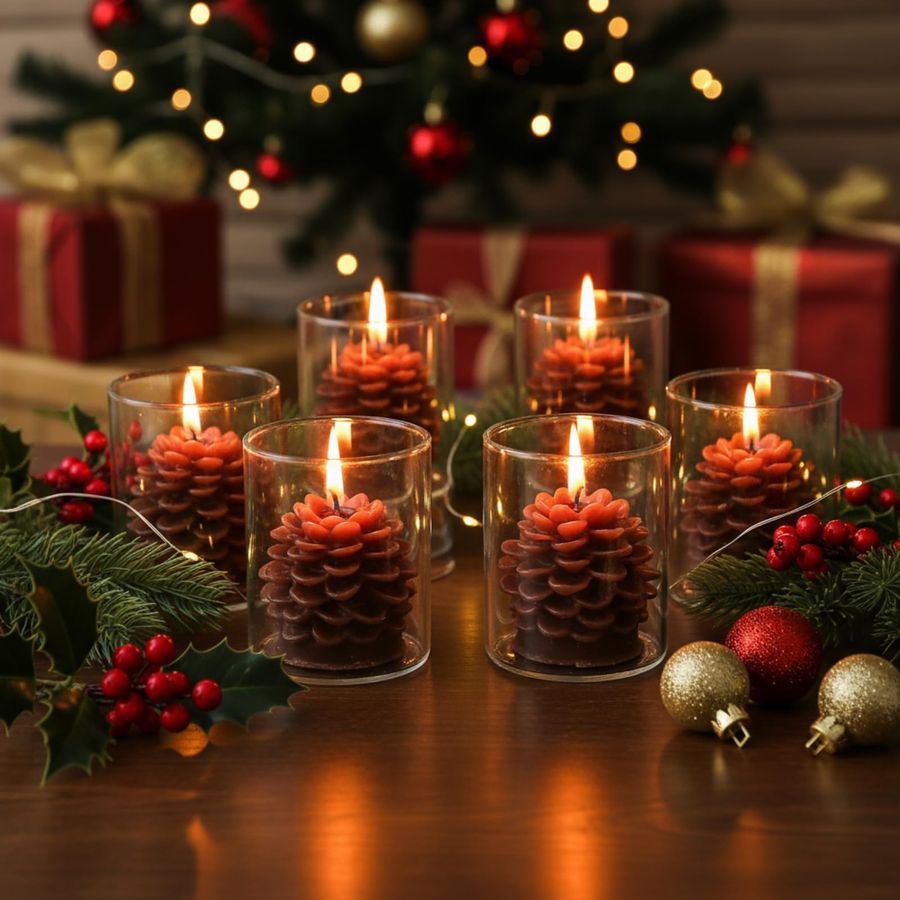 6 Sets Pine Cone Candles Flamm - Holiday Candle Set incelemesi ve fiyatı