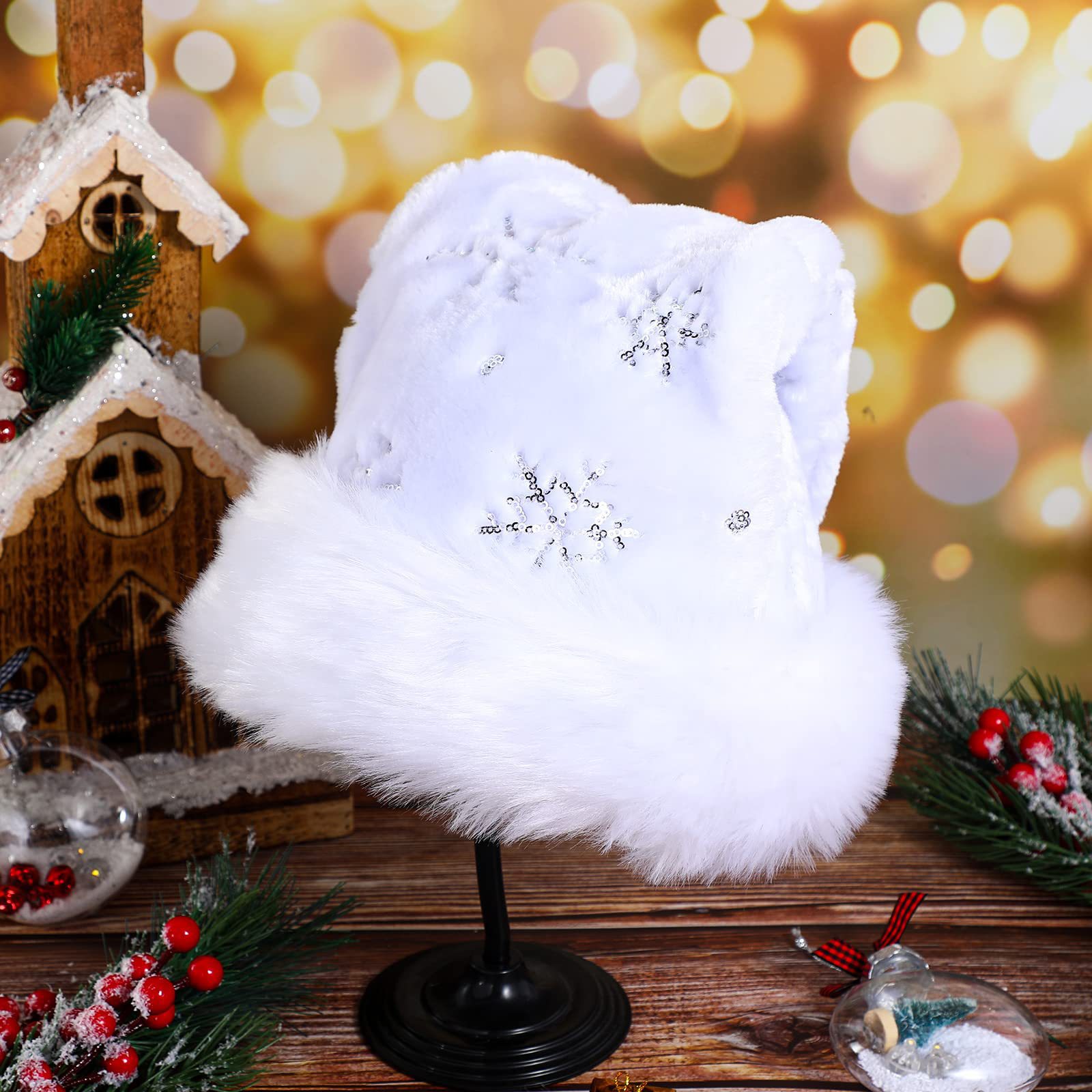 White Plush Christmas Hat Gold - Santa Hat Plush incelemesi ve fiyatı