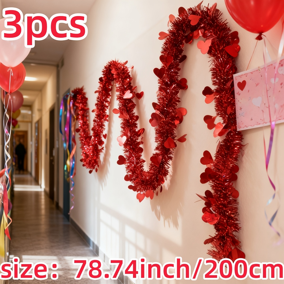 3pcs Red Heart Plastic Tinsel  - Tinsel Garland Decoration incelemesi ve fiyatı