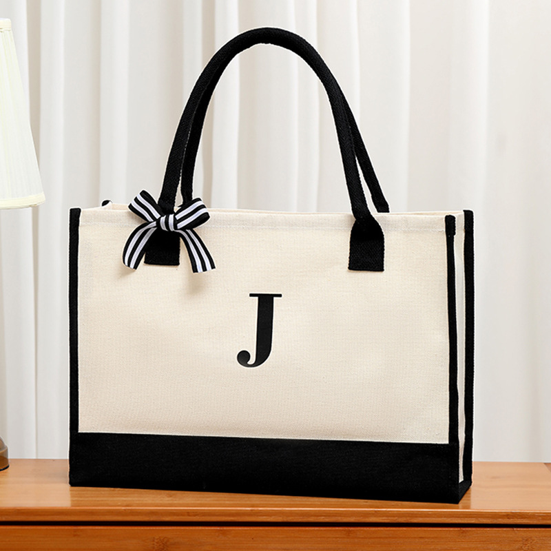 Simple canvas letter tote bag  - Ribbon Bow Gift incelemesi ve fiyatı