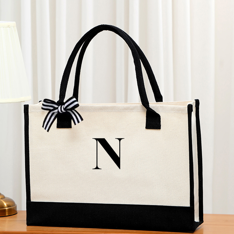 Simple canvas letter tote bag  - Ribbon Bow Gift incelemesi ve fiyatı