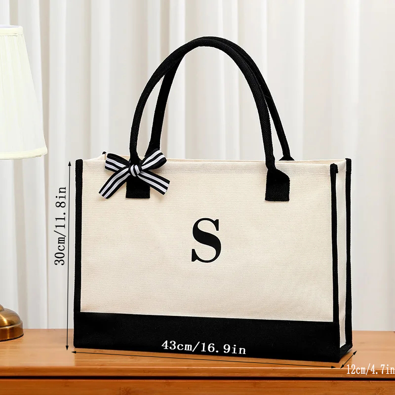 Simple canvas letter tote bag  - Ribbon Bow Gift incelemesi ve fiyatı