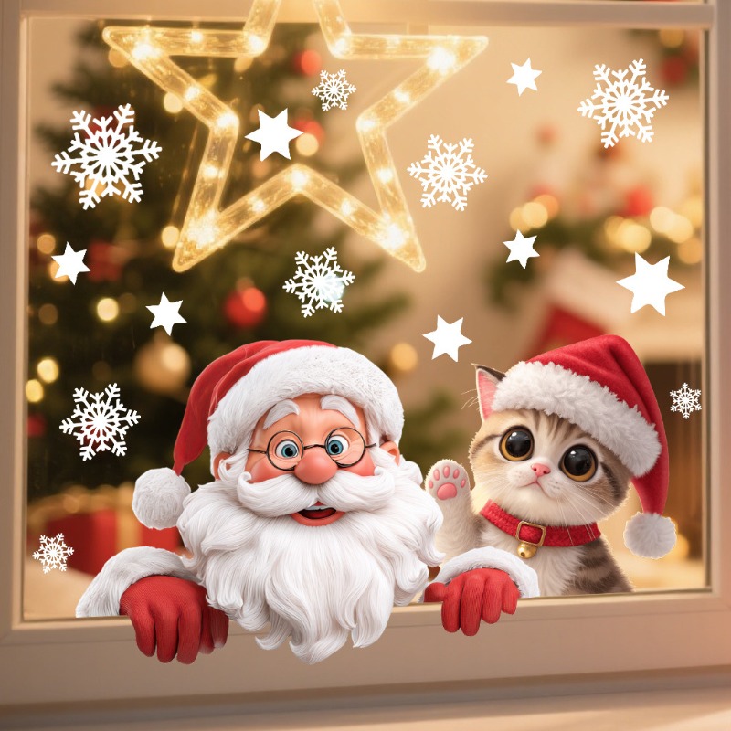 Kitten Santa Claus Window Stic - Snowflake Window Decal incelemesi ve fiyatı
