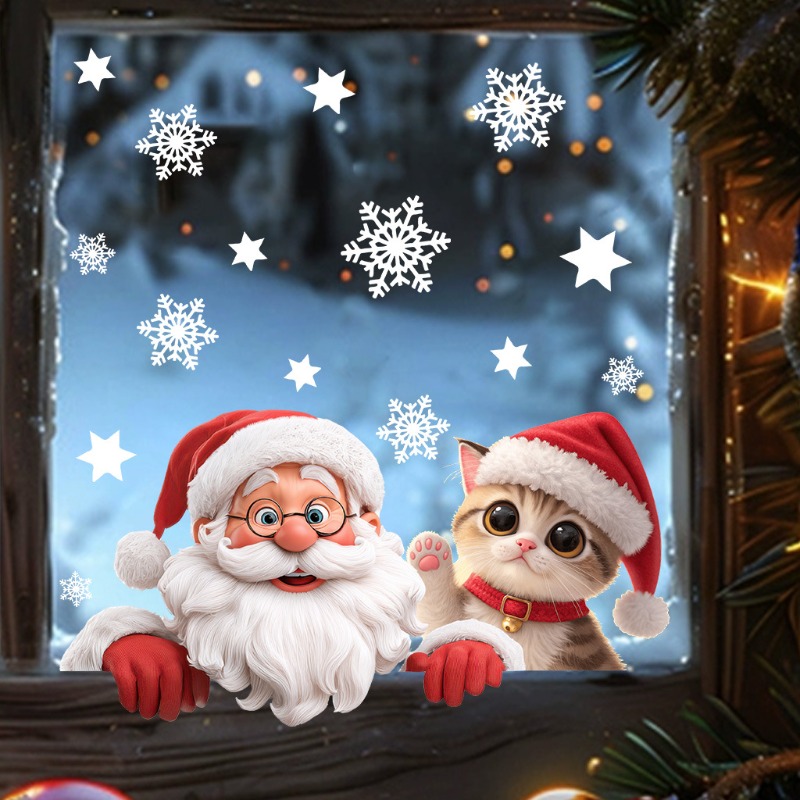 Kitten Santa Claus Window Stic - Snowflake Window Decal incelemesi ve fiyatı