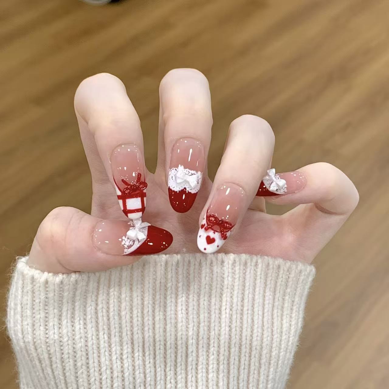 10pcs Handmade Press on Nails  - Christmas Throw Blanket incelemesi ve fiyatı