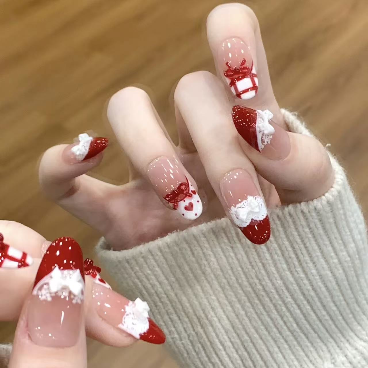 10pcs Handmade Press on Nails  - Christmas Throw Blanket incelemesi ve fiyatı