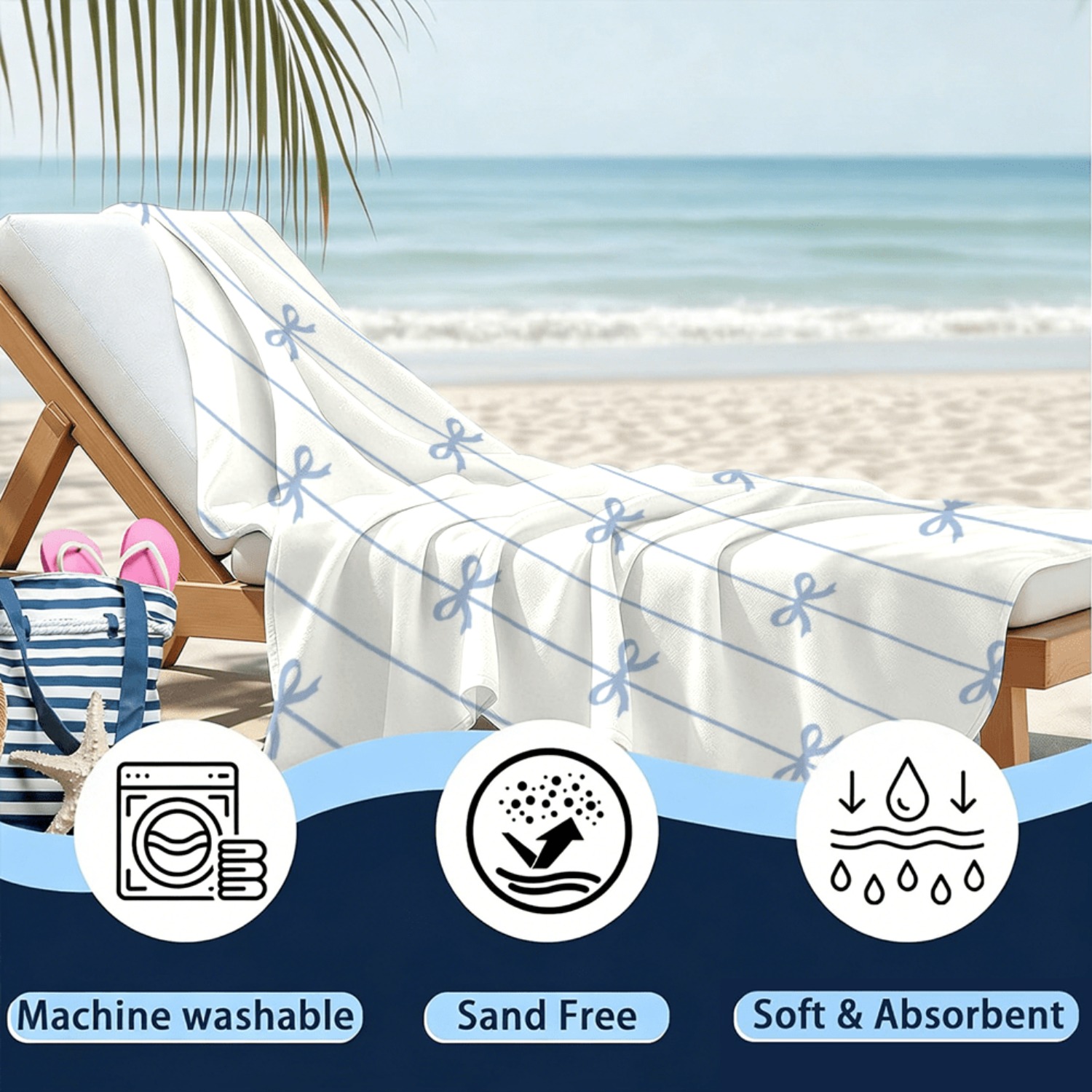 1pc Summer Beach Towel Blue Ri - Ribbon Bow Gift incelemesi ve fiyatı