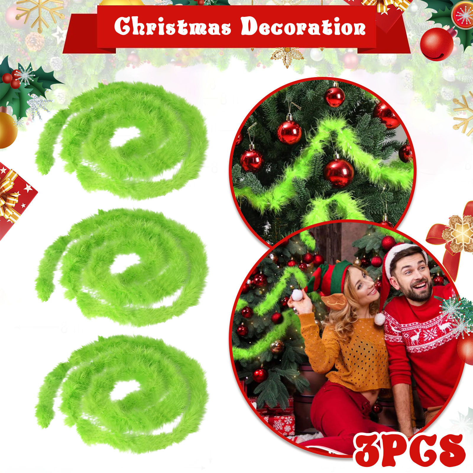 Christmas Garland 3 PCS 20 Fee - Tinsel Garland Decoration incelemesi ve fiyatı
