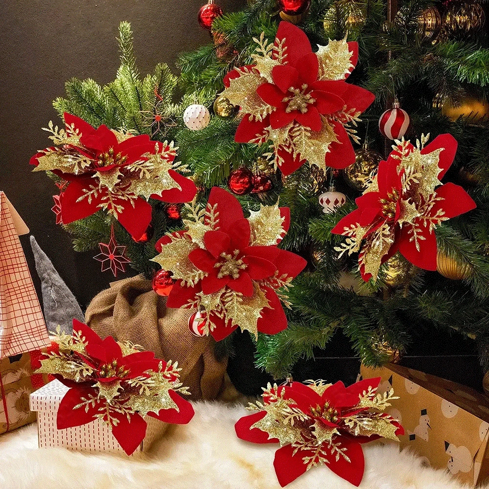 5pcs 9cm Glitter Artifical Chr - Christmas Wreath Fake incelemesi ve fiyatı